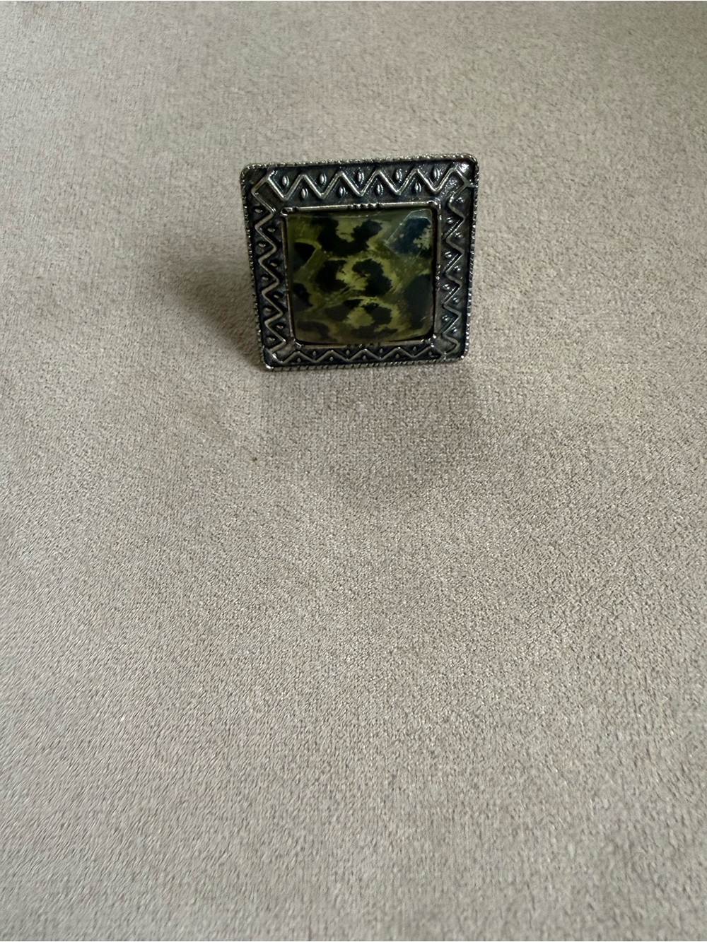 Vintage Y2K Green and Black Animal Print Square Statement Ring